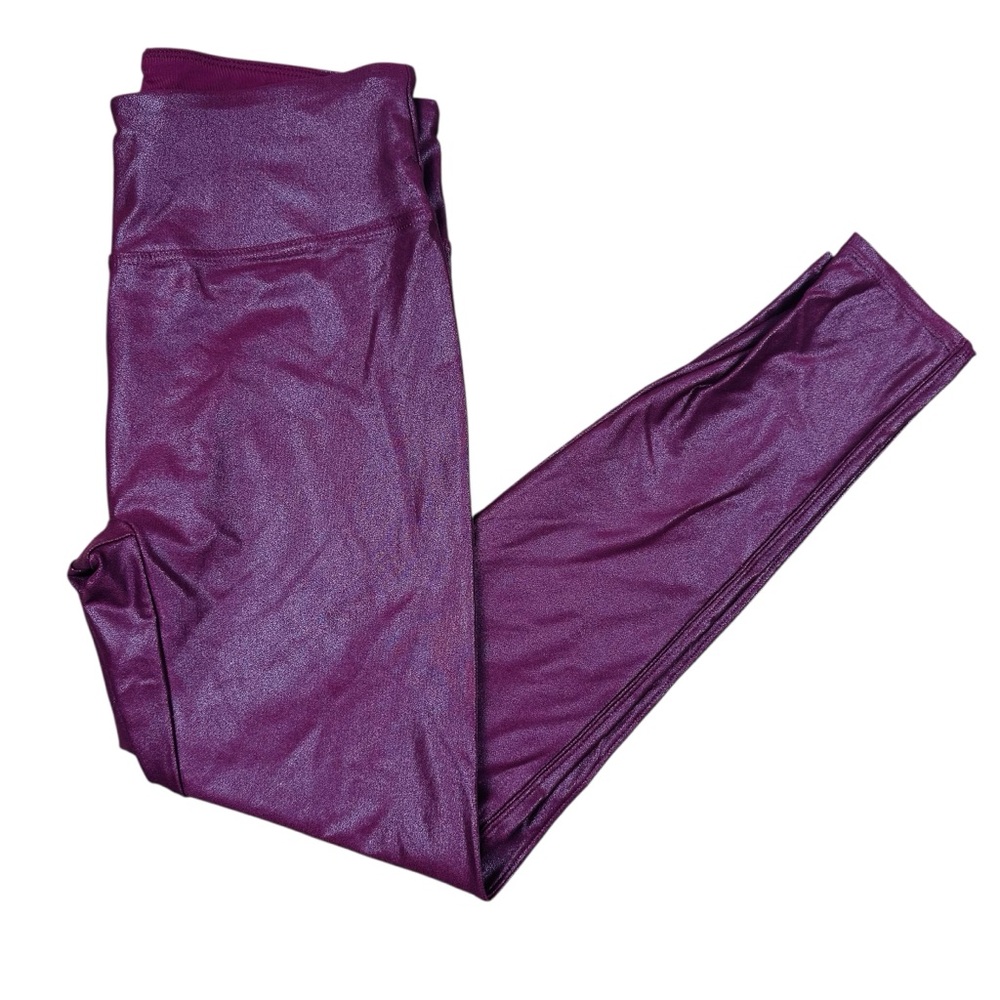 NWT Satiny Burgundy Shimmer Wet Look Tights Leggings Yoga Pants Women’s Size XS